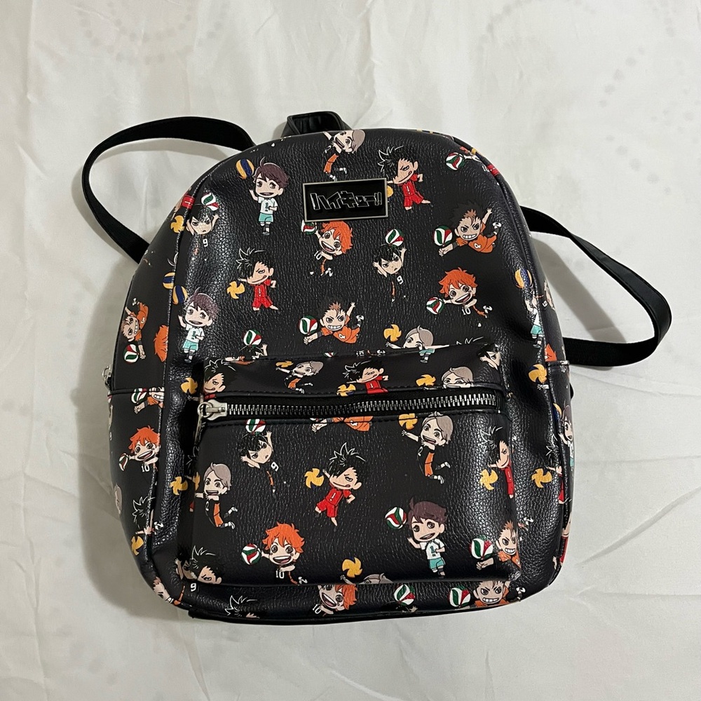Bioworld Haikyu!! Chibi Black Mini Backpack with Cartoon Anime Characters